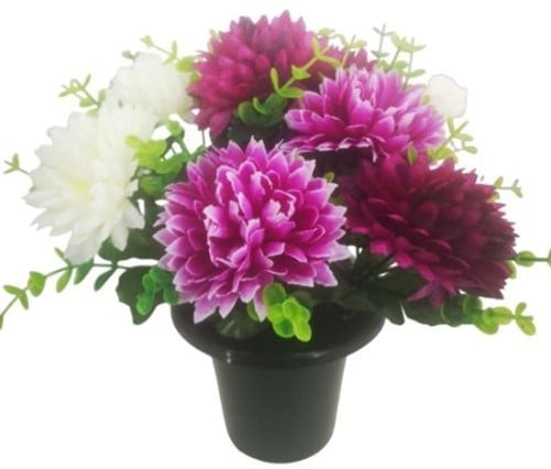 Grafstuk Zijdenbloem Chrysant en Eucalyptus Rouwboeket voor grafvaas 40 cm