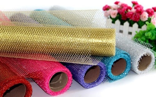 Decomesh met glitter Rood 50 cm 5 yard voor kransen en inpakken