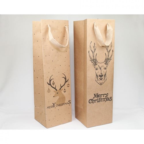 Geschenktas Natuur Hert Flesmaat 35x10 cm met breed trekkoord per stuk Uit assortie
