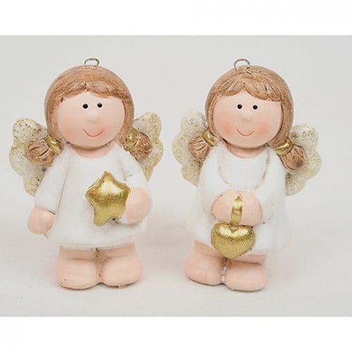 Engel met hart of ster Glitter vleugels 10x6 cm set van 2