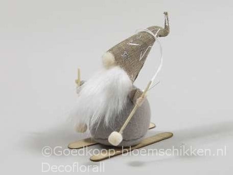 Santa op houten skiën Nogandergrijs 9 cm per stuk