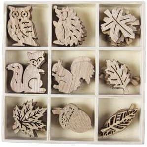 Houten figuurtjes Herfst 9 soorten 3.5-4 cm doosje 36 stuks