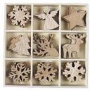 Houten figuurtjes Kerst Winter 9 soorten 3.5-4 cm doosje 36 stuks