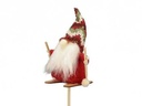 Santa op houten skiën Rood 9 cm op steker pak 12 stuks