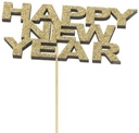 Happy New Year Goud 12x6 cm stok 50 cm per 5 stuks