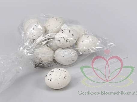 Kievitsei op draad gespikkeld plastic Wit 6 cm zak 12 stuks