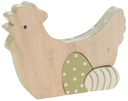 Kip houten Hen met eieren hanger Wit Groen 13x2x9.5 cm