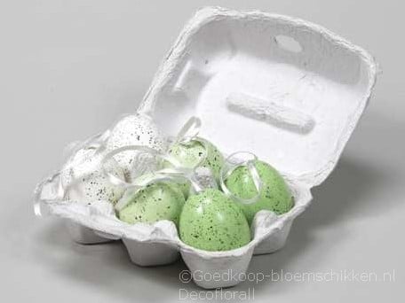 Gedecoreerde kippeneieren hangers Groen tinten 6 cm paasboom 6 stuks