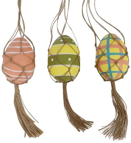 Macramé eihangers Roze Groen mix handmade 3 stuks
