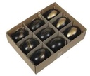 Kippeneieren Zwart met gouden veren opdruk 6 cm doos 9 stuks