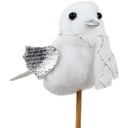 Vogel vilt zilver wit bijsteker 6 cm + stok 15 cm