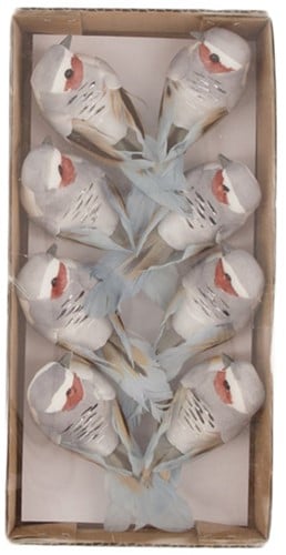 Vogeltjes op clip Grijs 8x3,5x3,5 cm 8 stuks