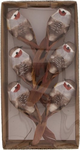 Vogeltjes op clip Donkerbruin 12,5x3,5x3,5 cm 6 stuks