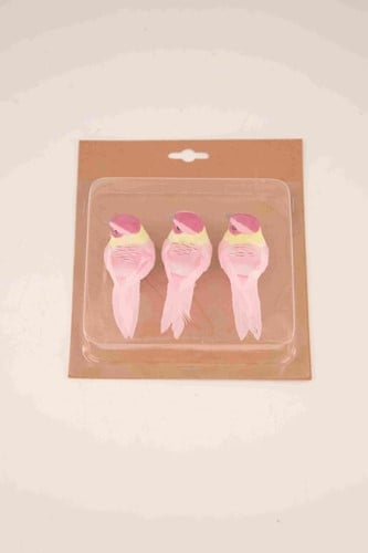Bird on clip Roze 10,5x3,5x3,5 cm 3 stuks