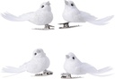 Witte vogeltjes op clip Wit glitter 4 stuks