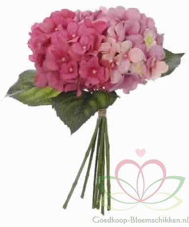 Hortensia Hydrangea Boeketje Pink Zijdenbloem 7 stuks