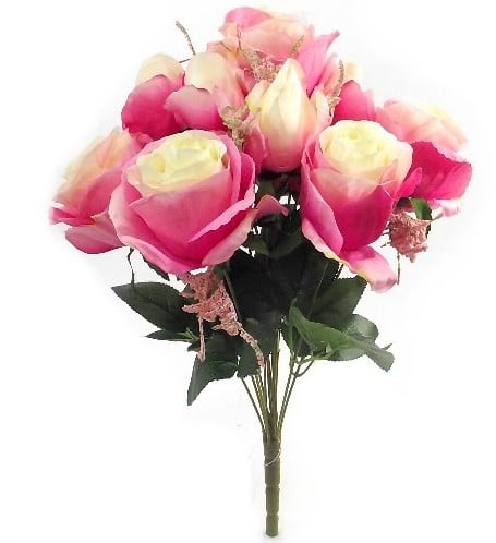 Zijden Rozen Pink Crème 12 knoppen Boeket 45 cm