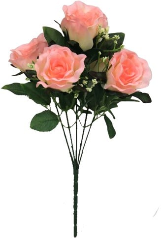 Zijden Rozen Sweety Rose met Gips 5 knoppen Boeket 31 cm