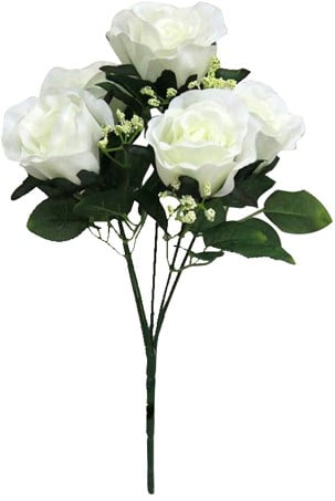 Zijden Roos Sweety Rozenboeketje Ivory met Gips 5 knoppen 31 cm