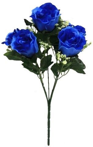Zijden Roos Sweety Rozenboeketje Blauw met Gips 5 knoppen 31 cm