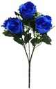 Zijden Roos Sweety Rozenboeketje Blauw met Gips 5 knoppen 31 cm