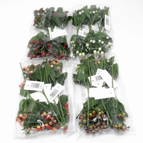 Hypericum Besjes Zijdenbloem op draad Frosted Oranje Groen pak 6 stuks