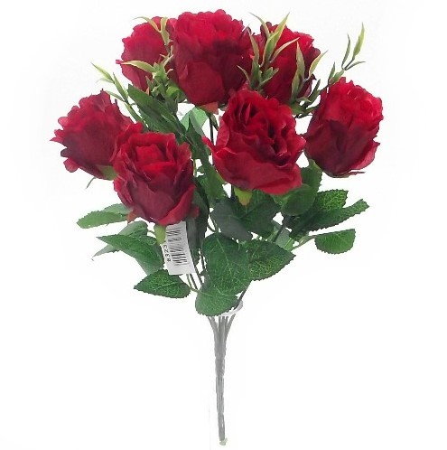 Zijden Roos Sweety Crinkled Rosebud Bush With Grass Rood per stuk