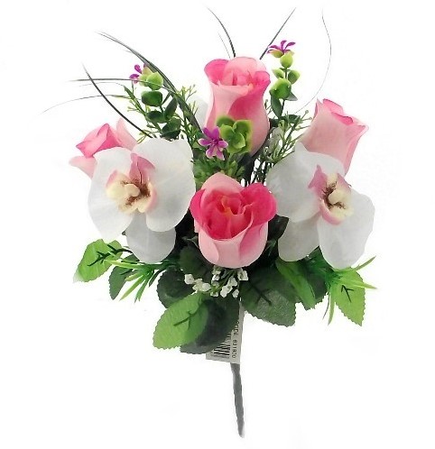 Boeketje Roosjes en Orchidee Pink Cream 30 cm