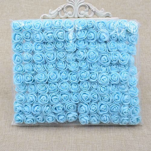 Mini Foam Roos met Tule Licht Blauw 2 cm Bulk Pak 144 stuks
