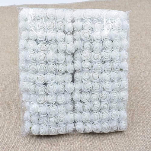 Mini Foam Roos met Tule Spierwit 2 cm Bulk Pak 144 stuks