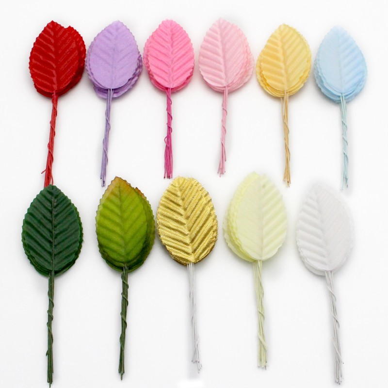 Blad Zijden blaadjes op draad Goud 3*5 cm PAK100