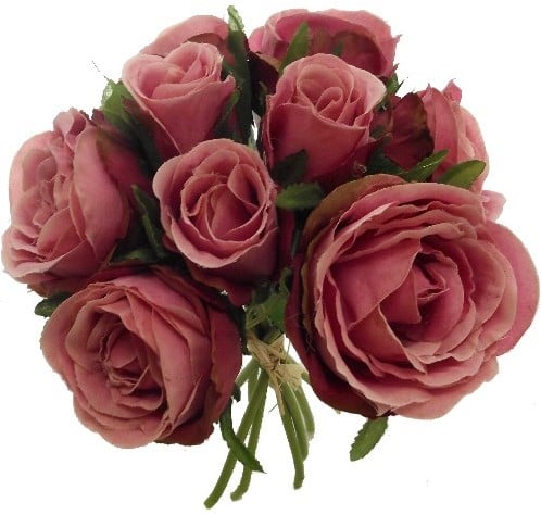 Zijden Rozen Vintage Pink Gemengd Grote bloem Boeket 9 stuks