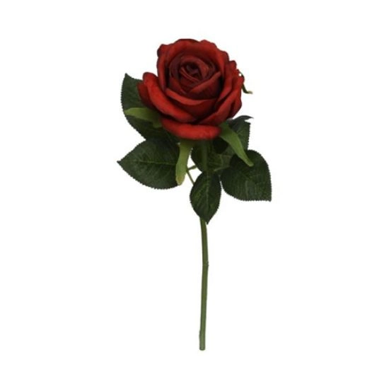 Zijden Roos Valentijnroos Donkerrood met Blad 36 cm per stuk