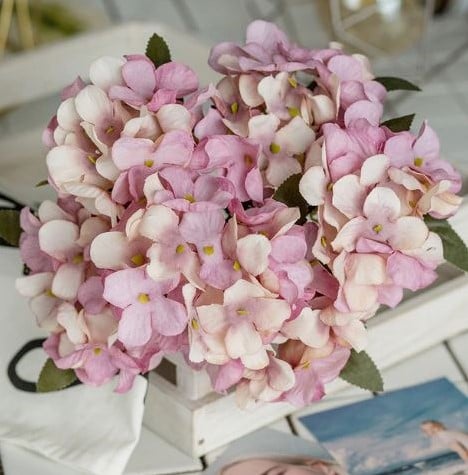 Hortensia Hydrangea Bundel Mauve Creme Zijdenbloem 6 takken ca. 30 cm