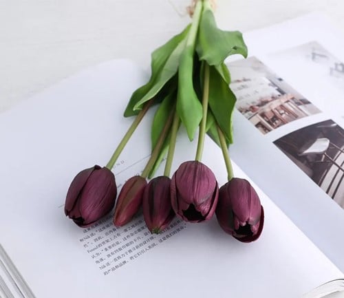 Tulpen Real Touch Luxe Siliconen Latex Dark Purple 33 cm Bundel ca. 5 stuks