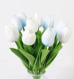 Tulpen Lichtblauw Wit Real Touch Foam 33 cm Bundel ca. 10 stuks