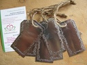 Metalen label te beschrijven 7x3,5 cm met jute 6 stuks