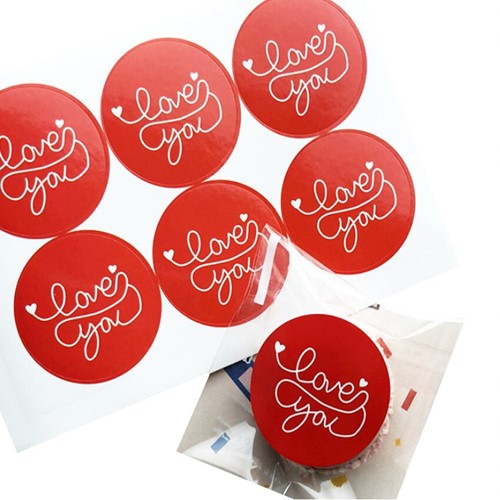 Stickers Rond love you rood etiket 60 labels