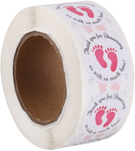Sluitstickers Thanks for showering BabyGirl etiket rol 500 labels
