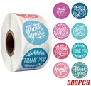 Sluitstickers Thank you Roze Blauw etiket rol 500 labels