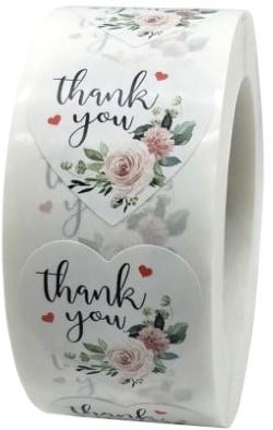 Sluitstickers Thank you wit hartvorm rozen etiket 2,5 cm rol 500 labels
