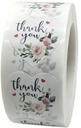 Sluitstickers Thank you wit hartvorm rozen etiket 2,5 cm rol 500 labels