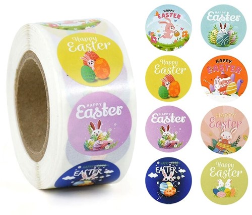 Sluitstickers Easter pasen voorjaar rond etiket 2,5 cm rol 500 labels