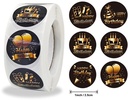 Sluitstickers Happy birthday zwart goud rond etiket 2,5 cm rol 500 labels
