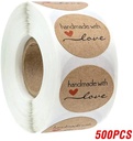 Sluitstickers Handmade with love hartje kraft rond etiket 2,5 cm rol 500 labels