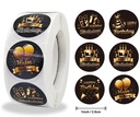 Sluitstickers Happy birthday zwart goud kraft rond etiket 2,5 cm rol 500 labels