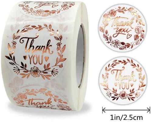 Sluitstickers Thank you Rose Rosegold kraft etiket rol 500 labels