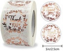 Sluitstickers Thank you Rose Rosegold kraft etiket rol 500 labels