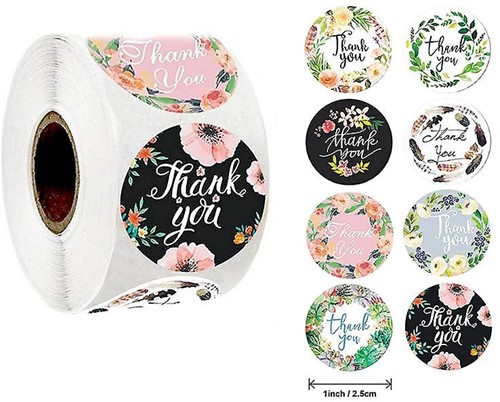 Sluitstickers Thank you Bloemen etiket rol 500 labels