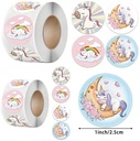 Sluitstickers Beloningsticker unicorn regenboog rond etiket 2,5 cm rol 500 labels
